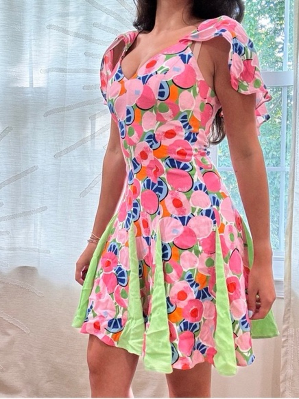 NWT! Woman’s STAUD “Chiquita” Mini Dress in Abstract Peach Blossom Print